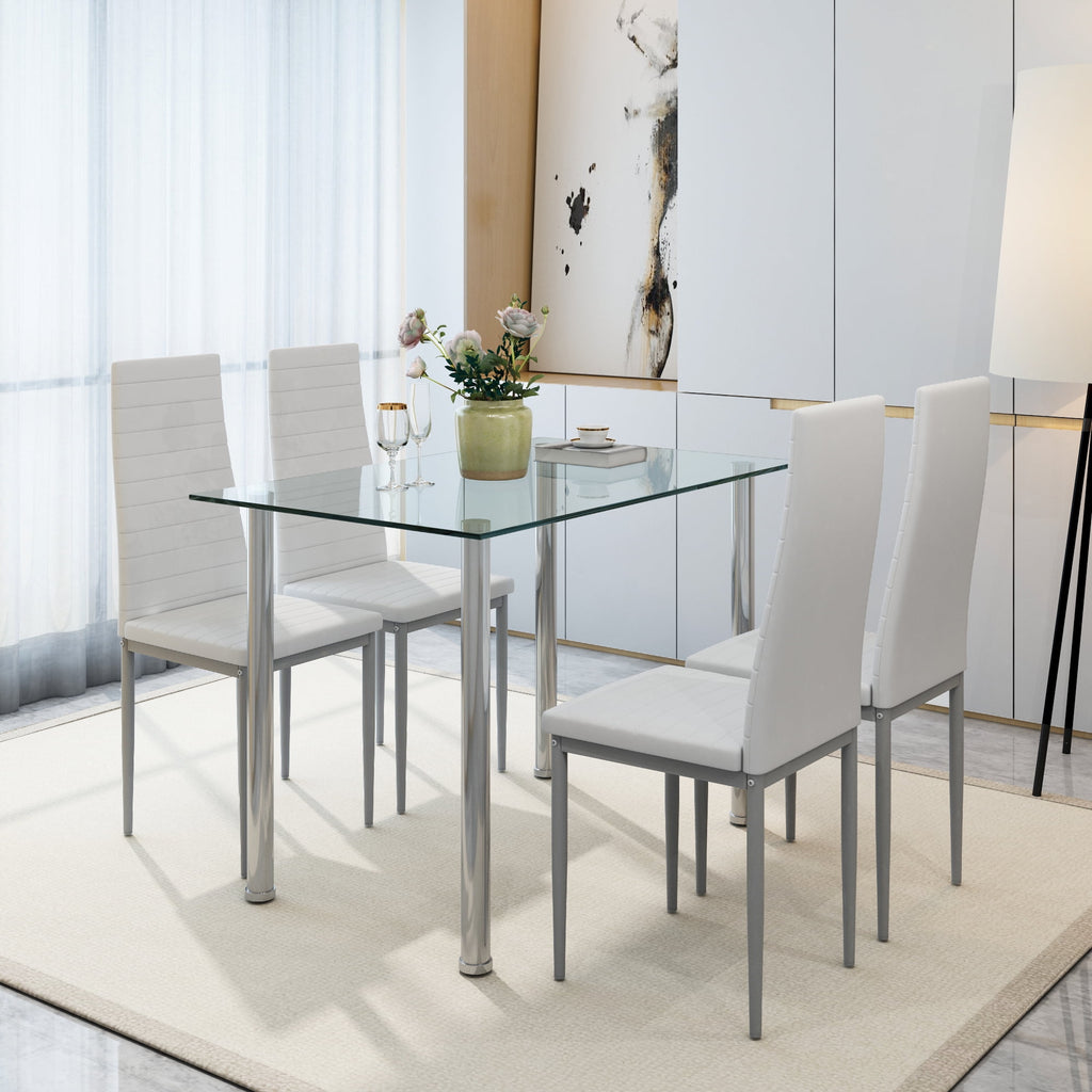 PAPROOS Dining Table Set for 4, Modern 5-Piece Kitchen Table Set with Faux Marble Top and Velvet Upholstery Chairs, Heavy Duty Dinette Sets for Breakfast Nook, Dining Room Table and Chairs, Gray