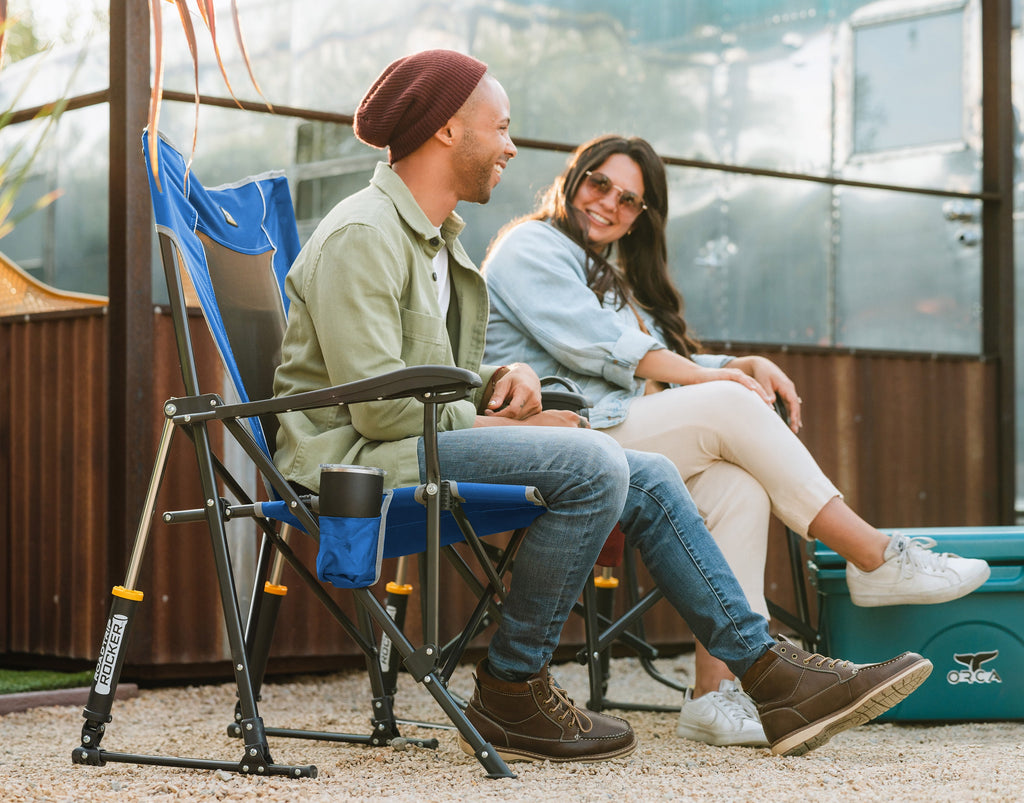 GCI Outdoor RoadTrip Rocker Portable Folding Camping Chair, Blue
