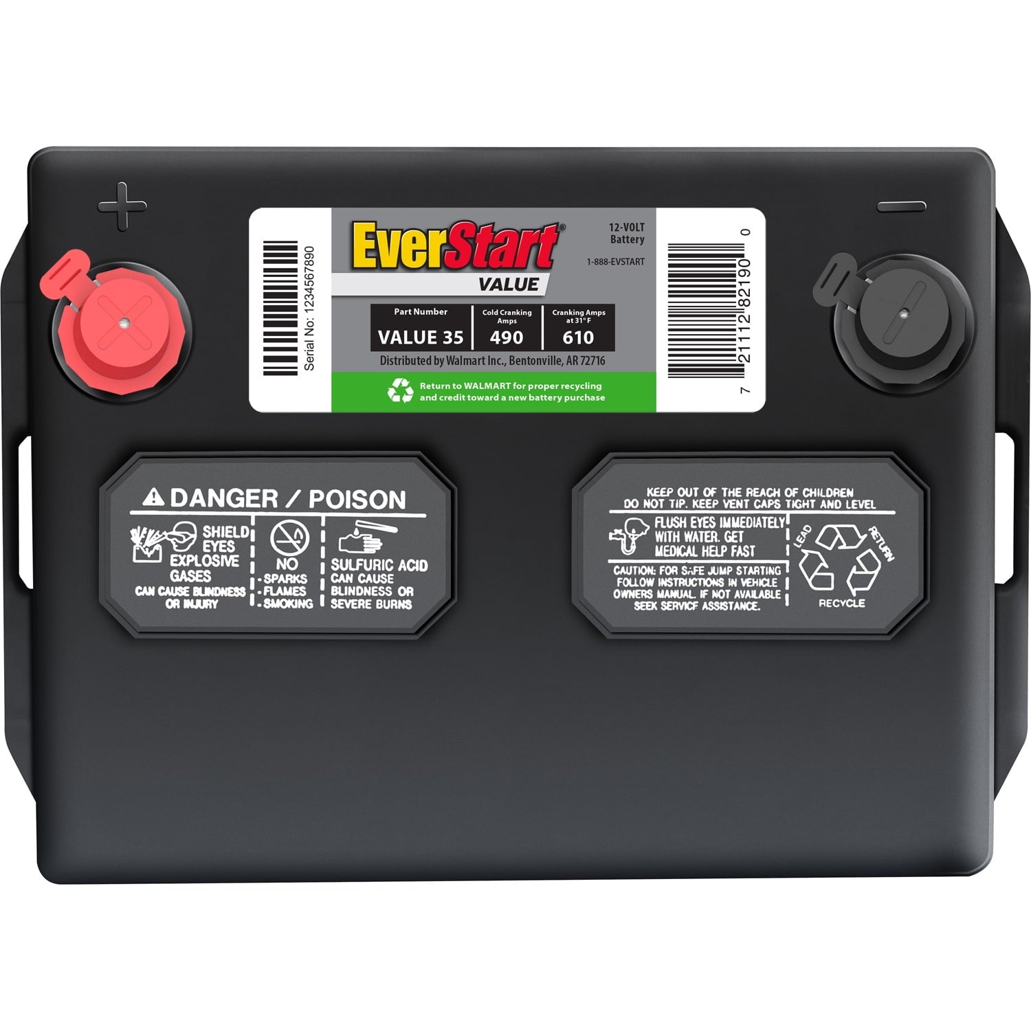 EverStart Value Lead Acid Automotive Battery, Group Size 35 12 Volt, 490 CCA