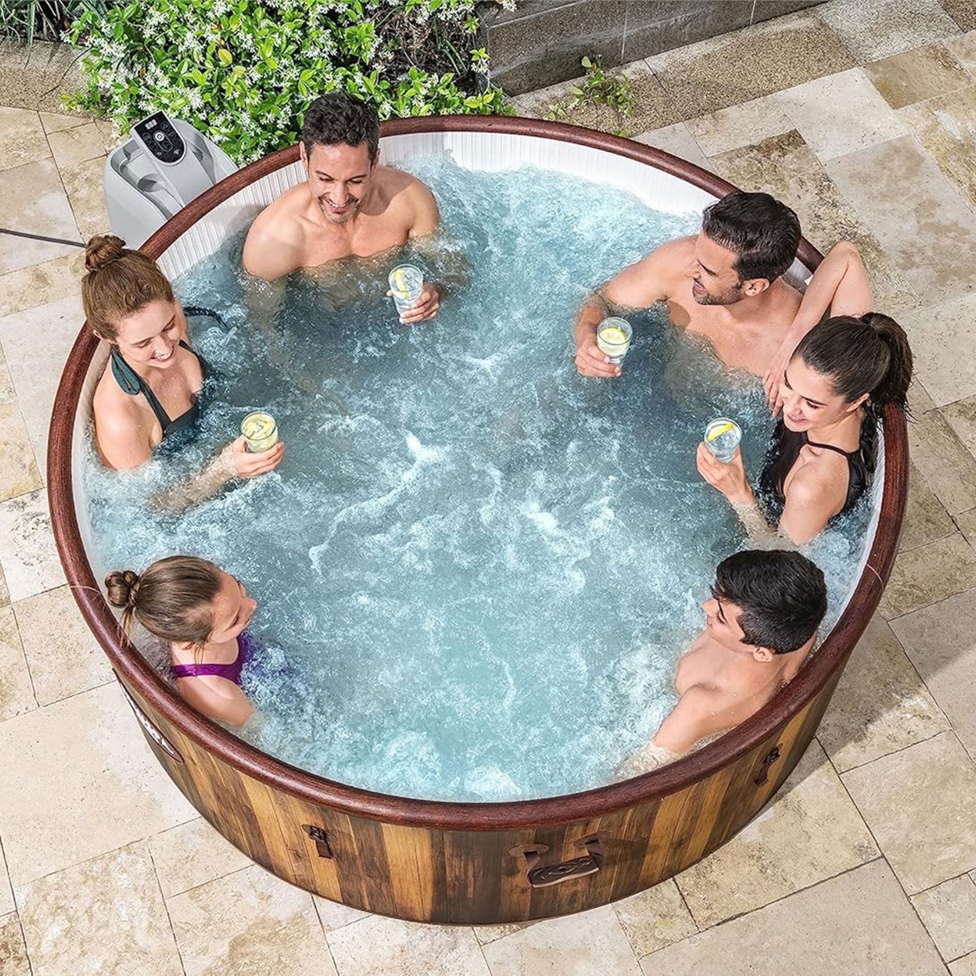 Bestway Helsinki SaluSpa 7 Person Inflatable Hot Tub w/ 180 AirJets, Brown