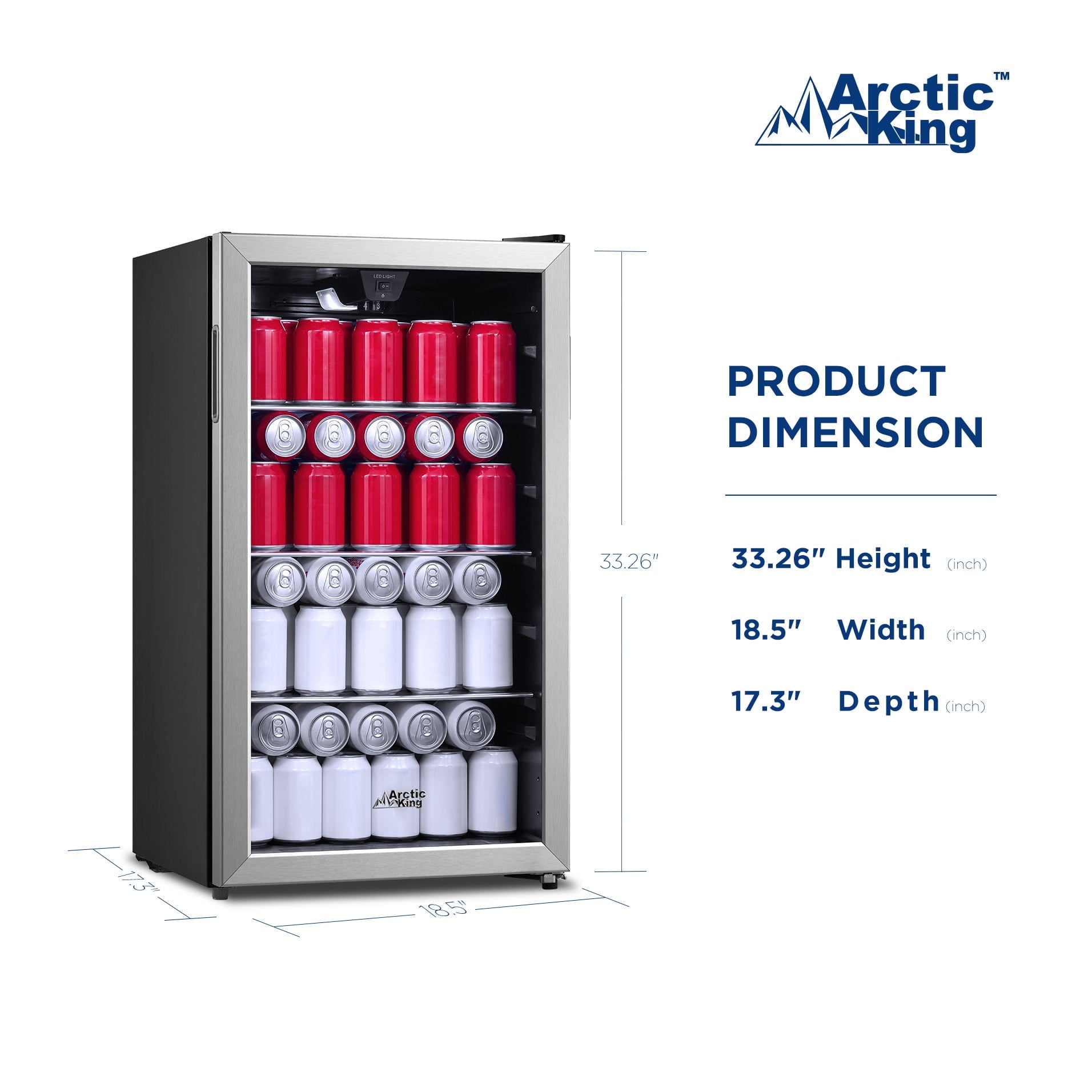 Arctic King 115-Can Beverage Fridge & Cooler, Stainless Steel Look, ARV115B1AST