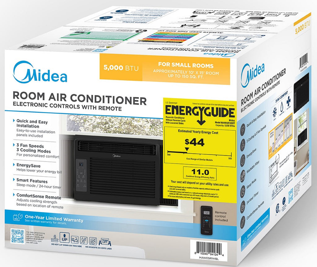 Midea 6,000 BTU 115V Window Air Conditioner with Comfort Sense Remote, White, MAW06R1WWT