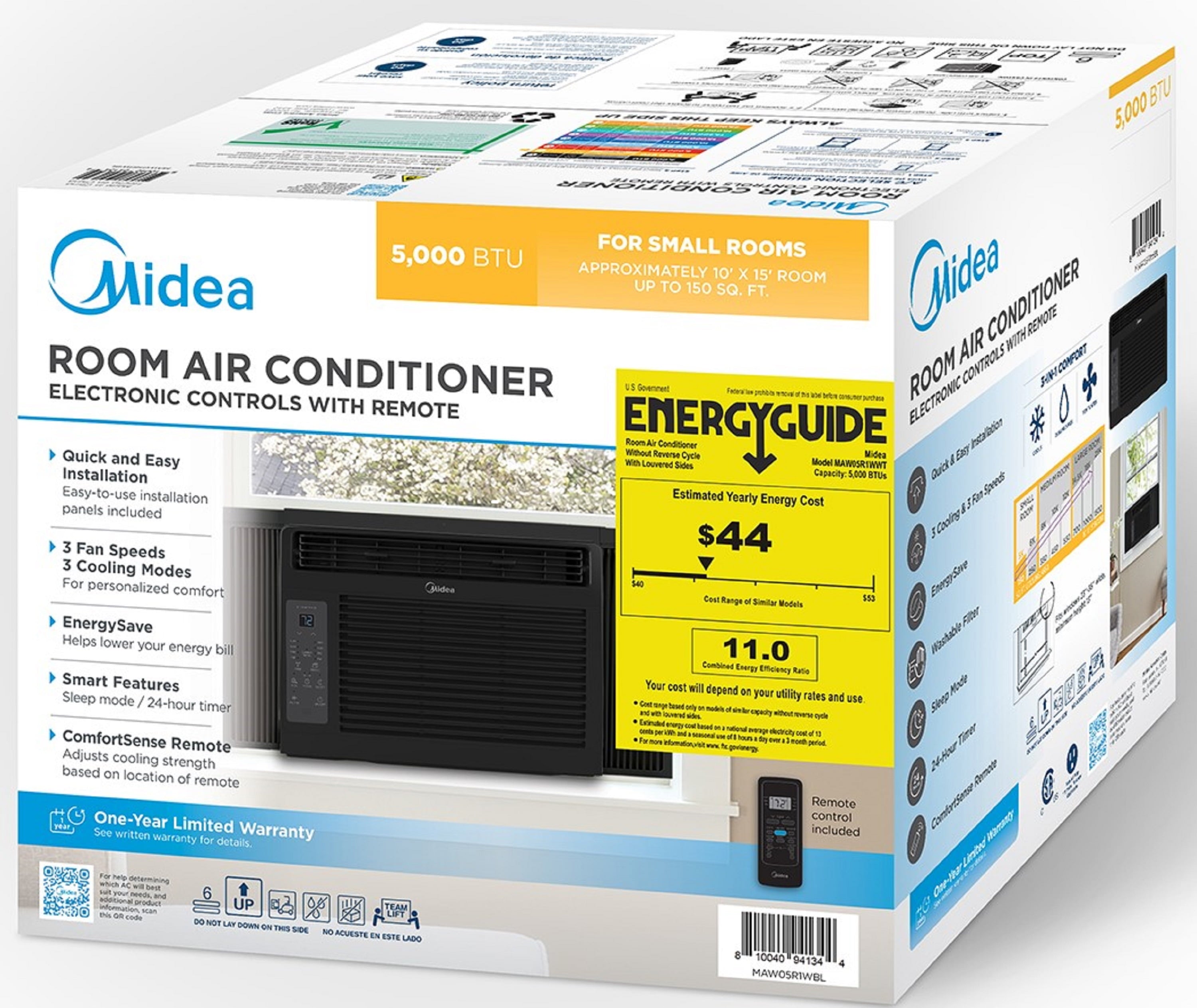 Midea 6,000 BTU 115V Window Air Conditioner with Comfort Sense Remote, White, MAW06R1WWT