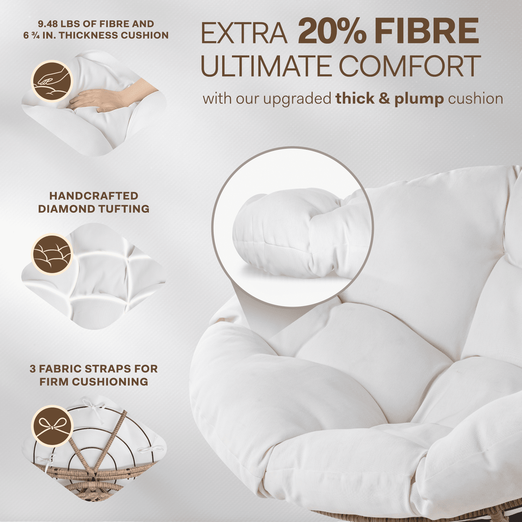 Bme 360 Swivel Comfy Papasan Chair with Fabric Cushion, Sturdy Metal Frame (Cream Vanilla - Black Frame)