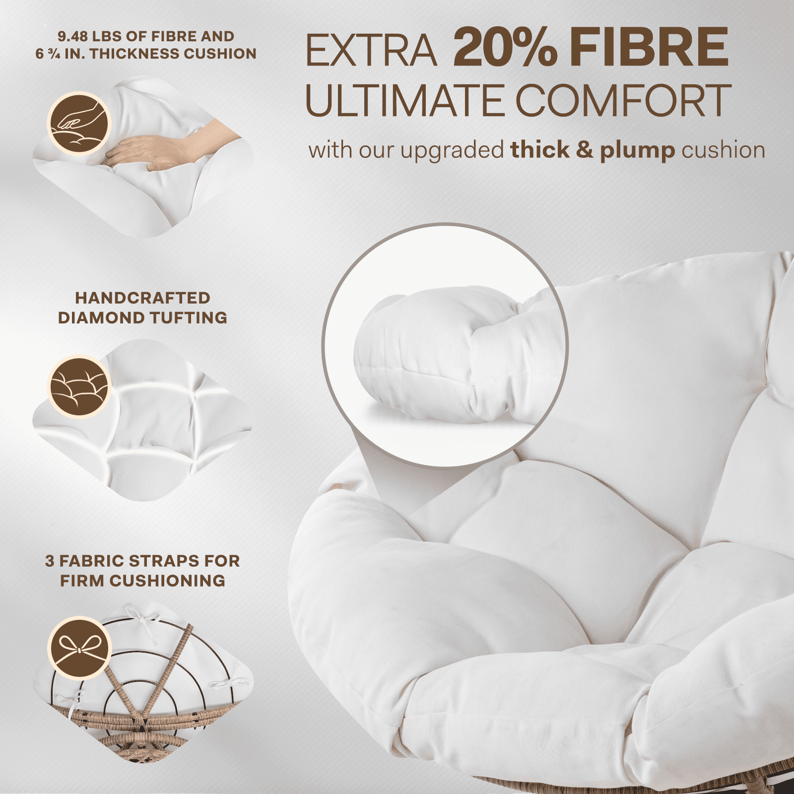 Bme 360 Swivel Comfy Papasan Chair with Fabric Cushion, Sturdy Metal Frame (Cream Vanilla - Black Frame)