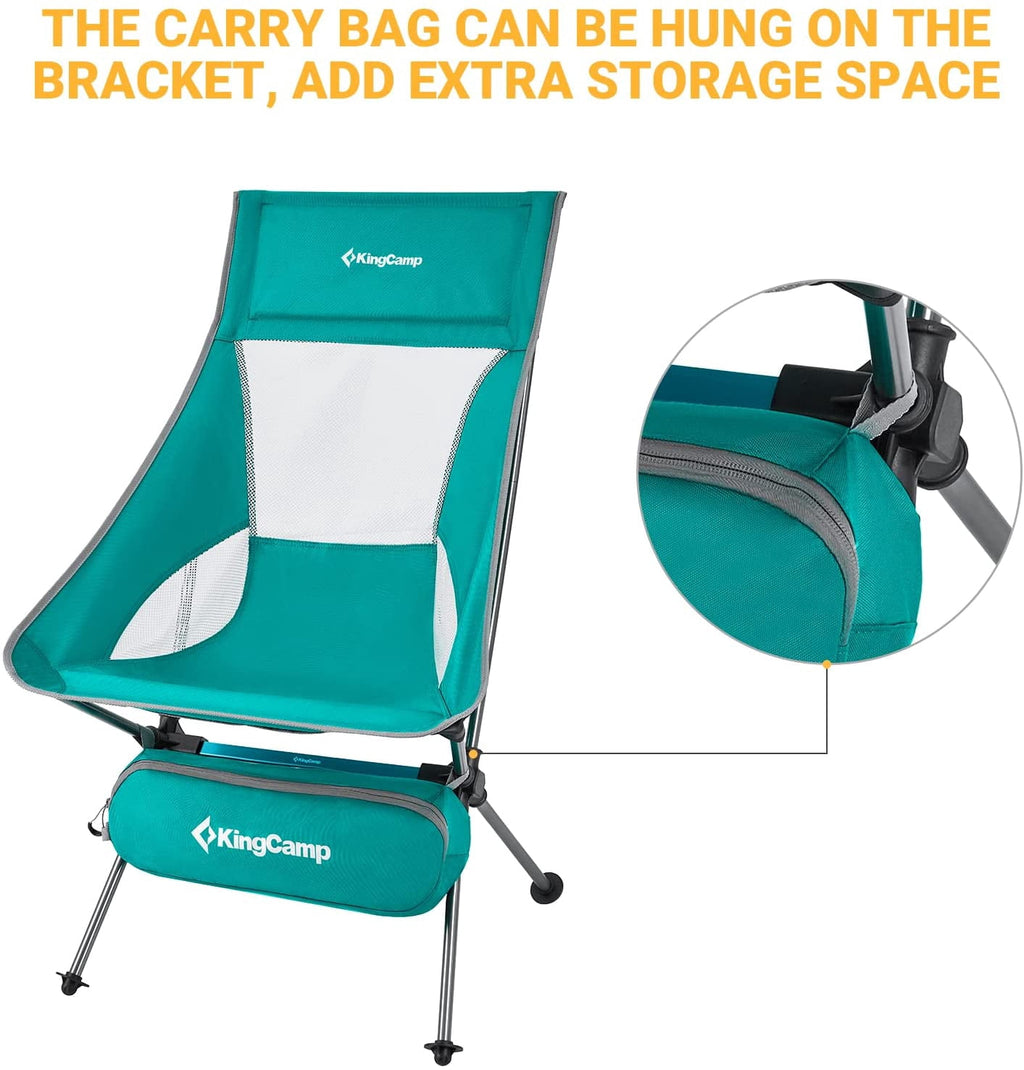 KingCamp 2 Pack High Back Camping Chairs Lightweight Extra Wide Folding Chairs with Carry Bag Black for Adult