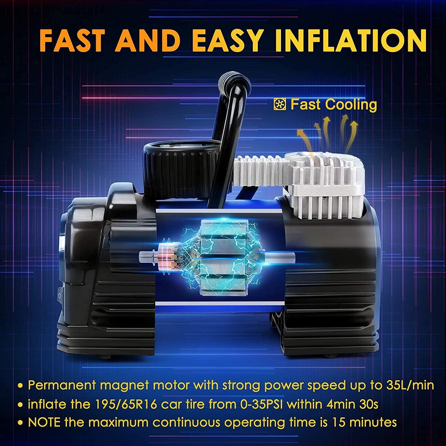 AstroAI Tire Inflator Portable Air Pump for Car Tires, Digital Air Compressor 150PSI, Yellow