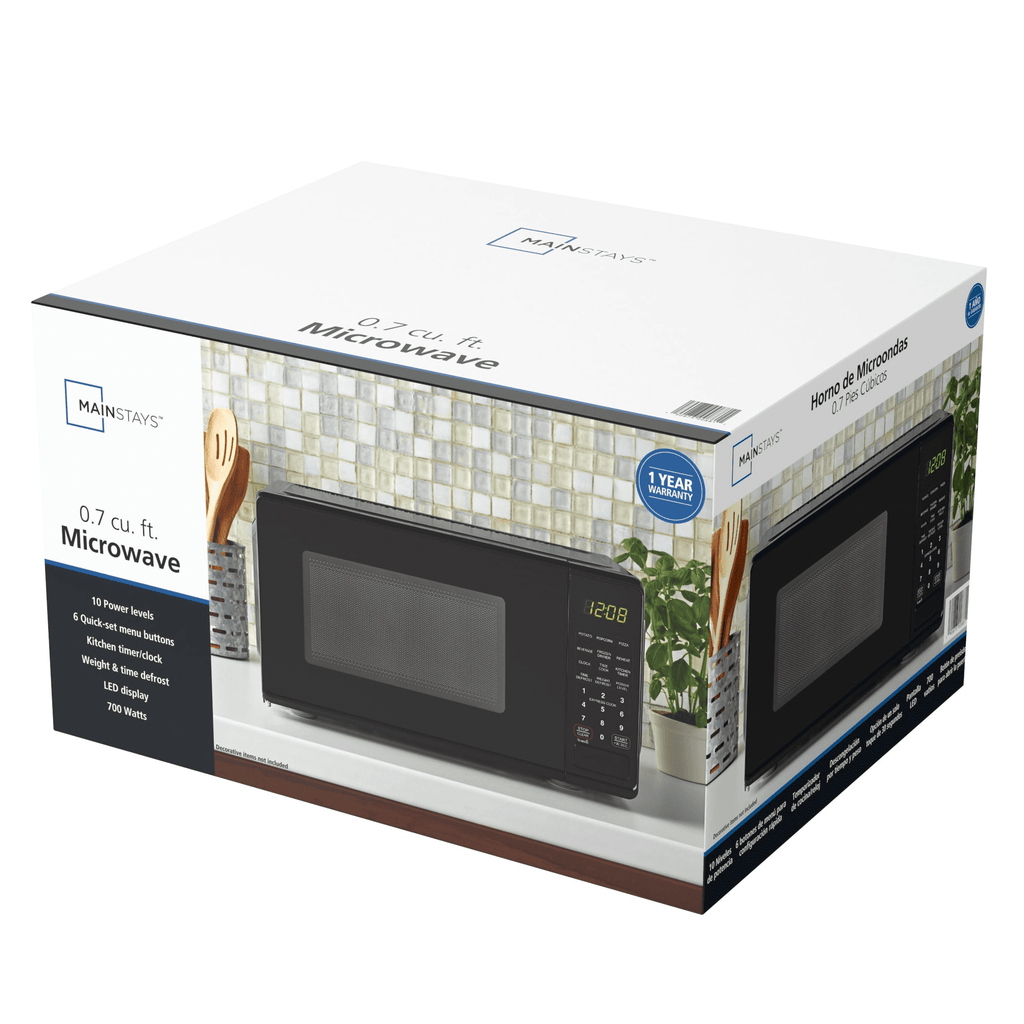 Mainstays 0.7 cu. ft. Countertop Microwave Oven, 700 Watts, White, New