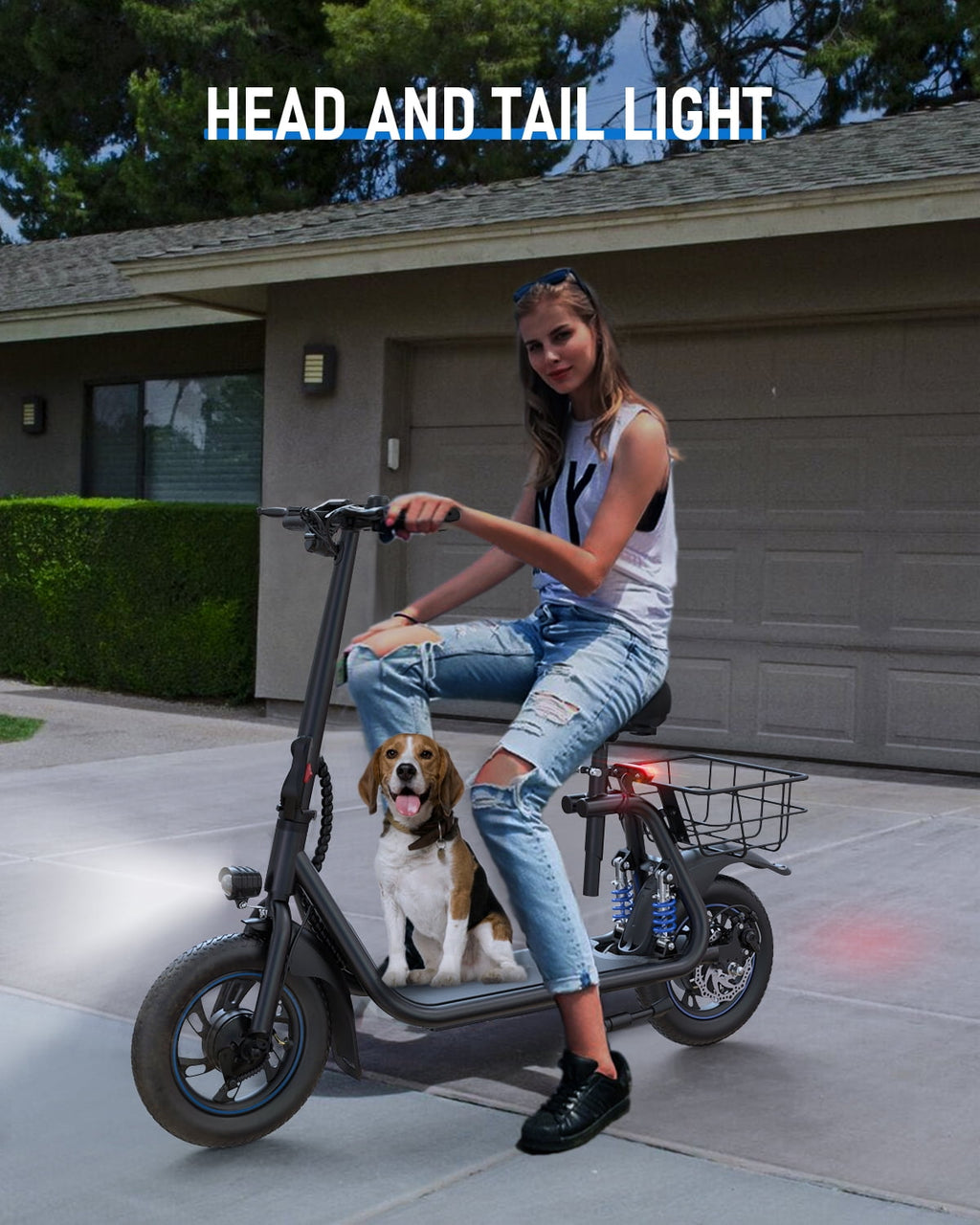 Kistp 450W Electric Scooter with Seat for Adult, 12 inch Commuter Electric Scooter with Basket - up to 21 Miles 15.5MPH