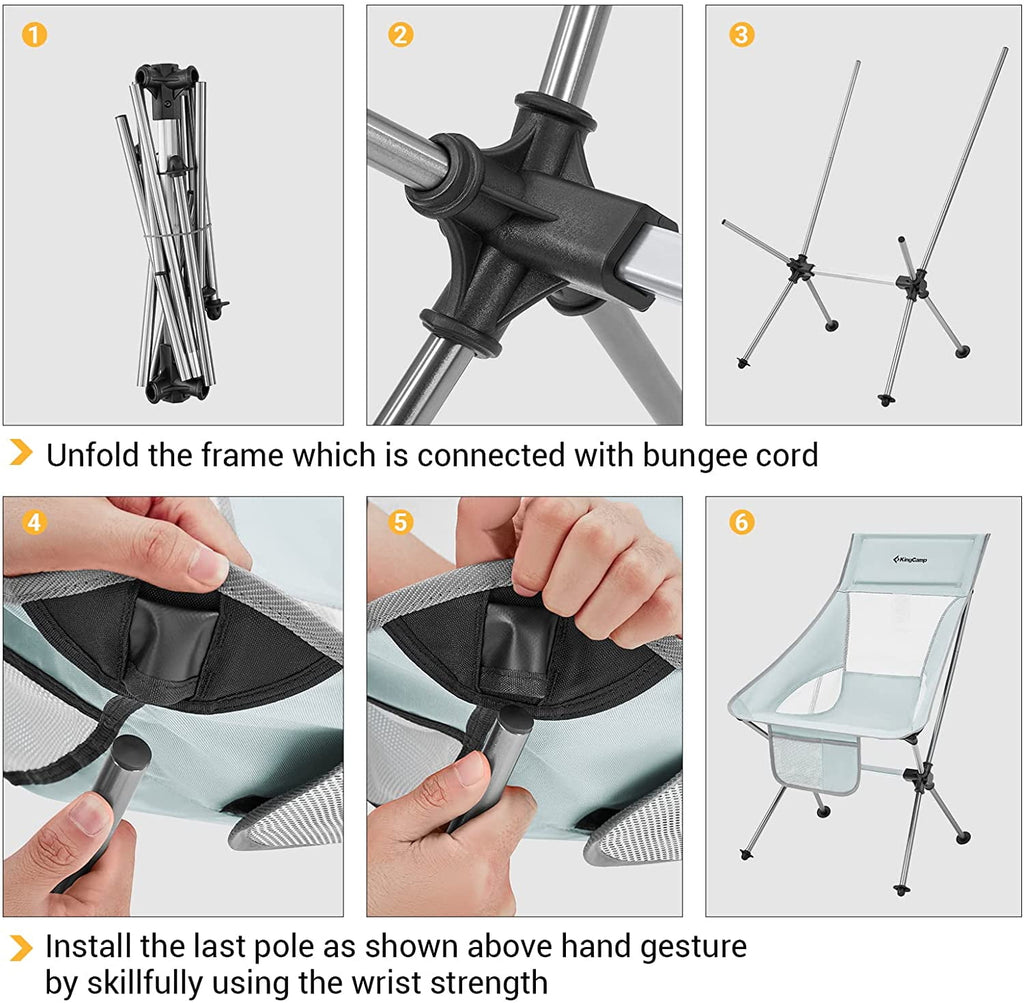 KingCamp 2 Pack High Back Camping Chairs Lightweight Extra Wide Folding Chairs with Carry Bag Black for Adult