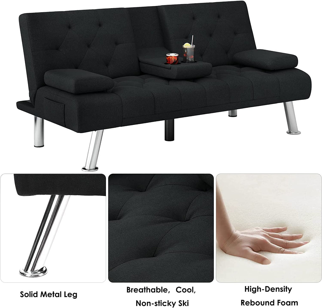 Homfa Convertible Futon Sofa Bed, 66.3'' Upholstered Removable Armrests,Gray Finish