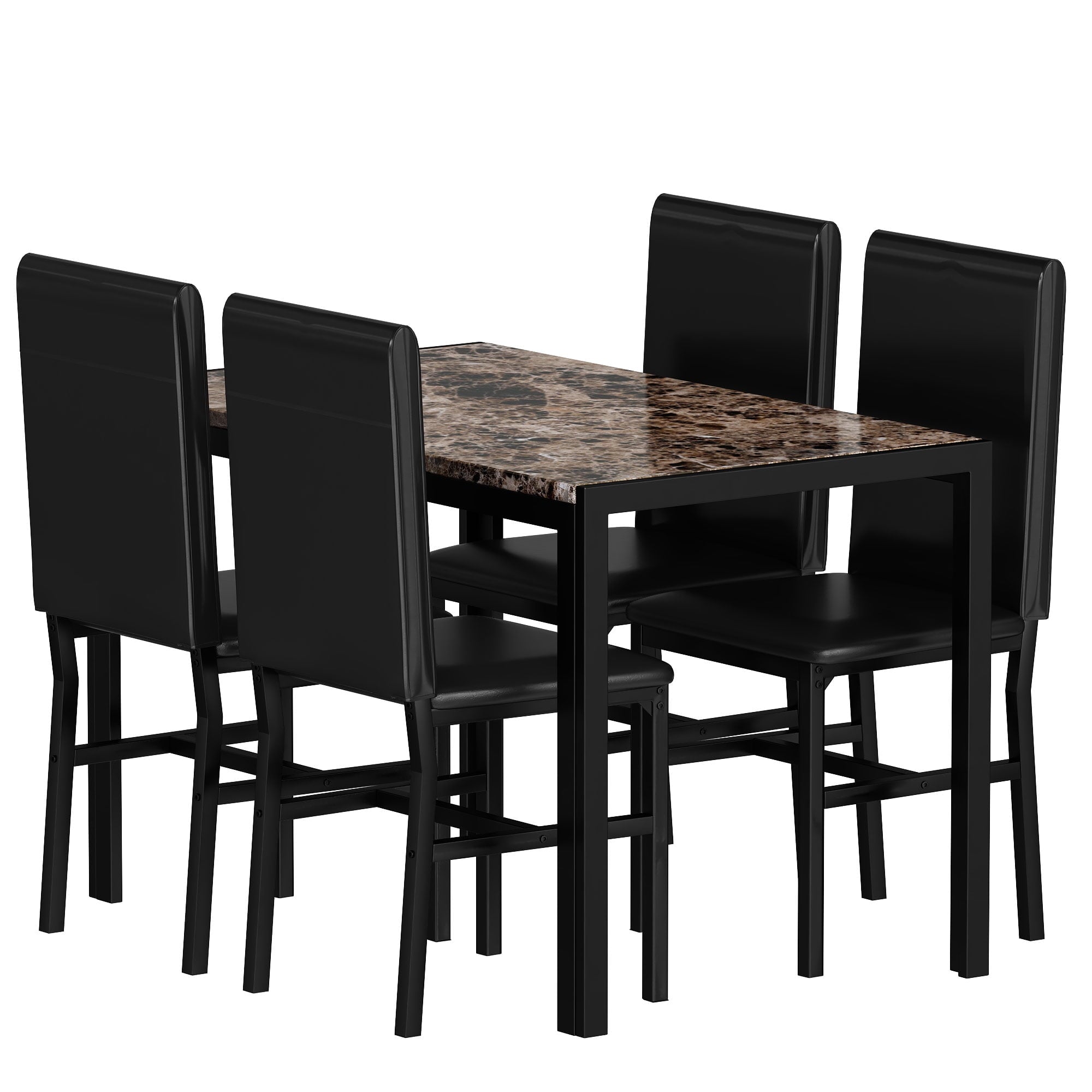 PAPROOS Dining Table Set for 4, Modern 5-Piece Kitchen Table Set with Faux Marble Top and Velvet Upholstery Chairs, Heavy Duty Dinette Sets for Breakfast Nook, Dining Room Table and Chairs, Gray