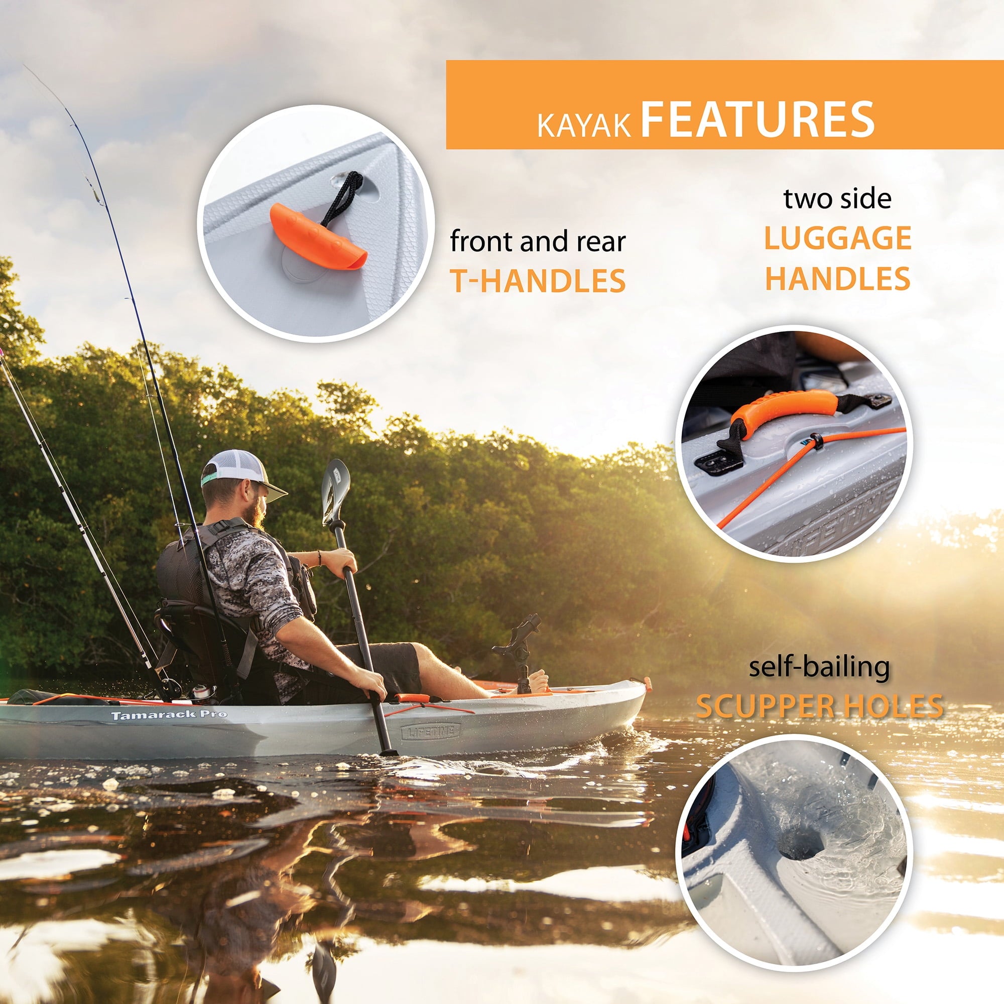 Lifetime Tamarack Pro 123 inch Sit-on-Top Kayak, Eclipse Fusion (91058)