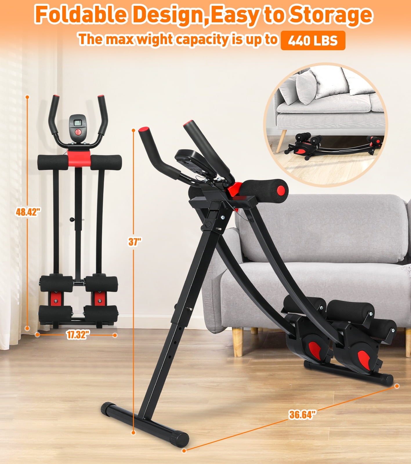 GIKPAL  Ab Machine, Ab Workout Equipment for Home Gym Foldable Core & Abdominal Trainer Women Exercise Fitness Equipment with LCD Display