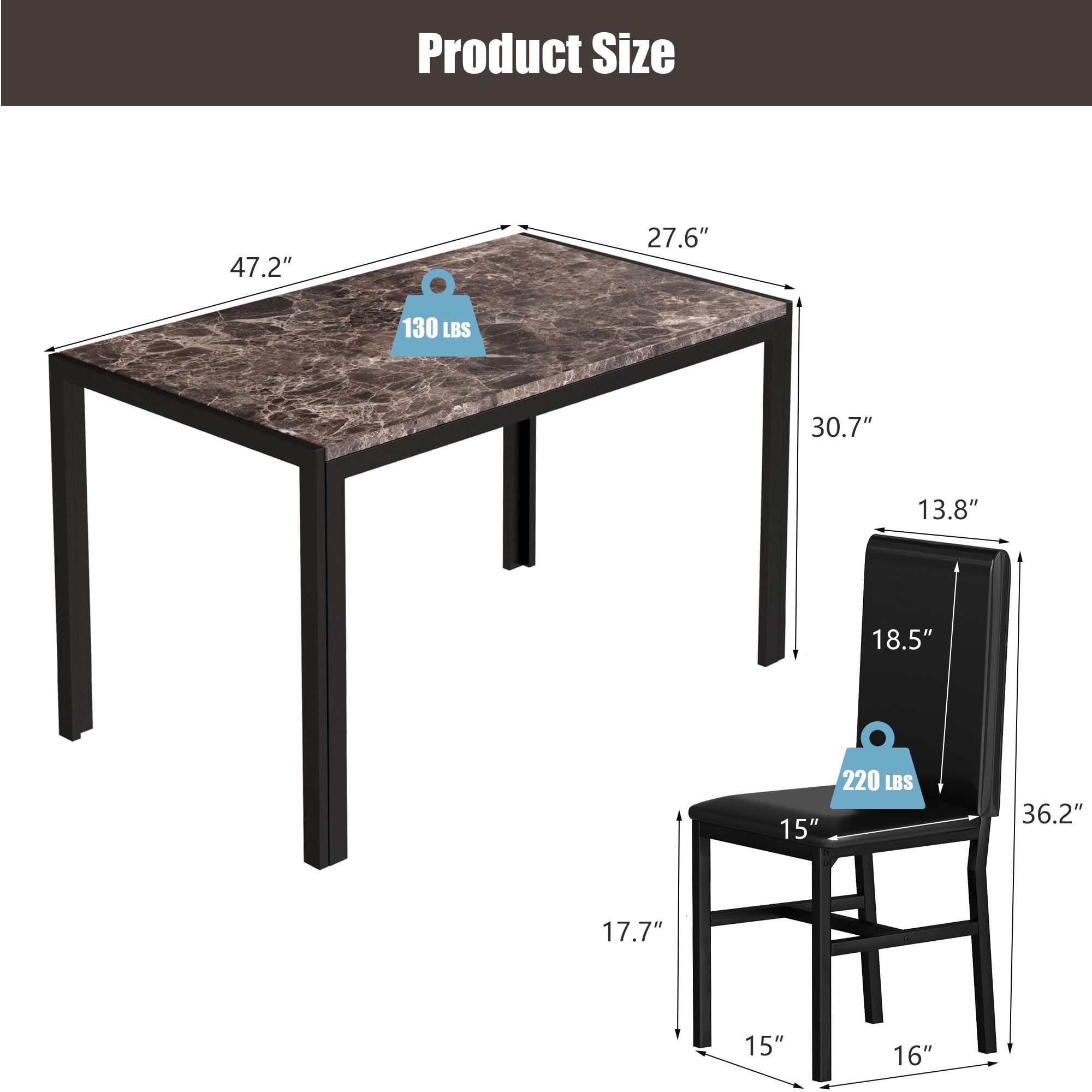 PAPROOS Dining Table Set for 4, Modern 5-Piece Kitchen Table Set with Faux Marble Top and Velvet Upholstery Chairs, Heavy Duty Dinette Sets for Breakfast Nook, Dining Room Table and Chairs, Gray