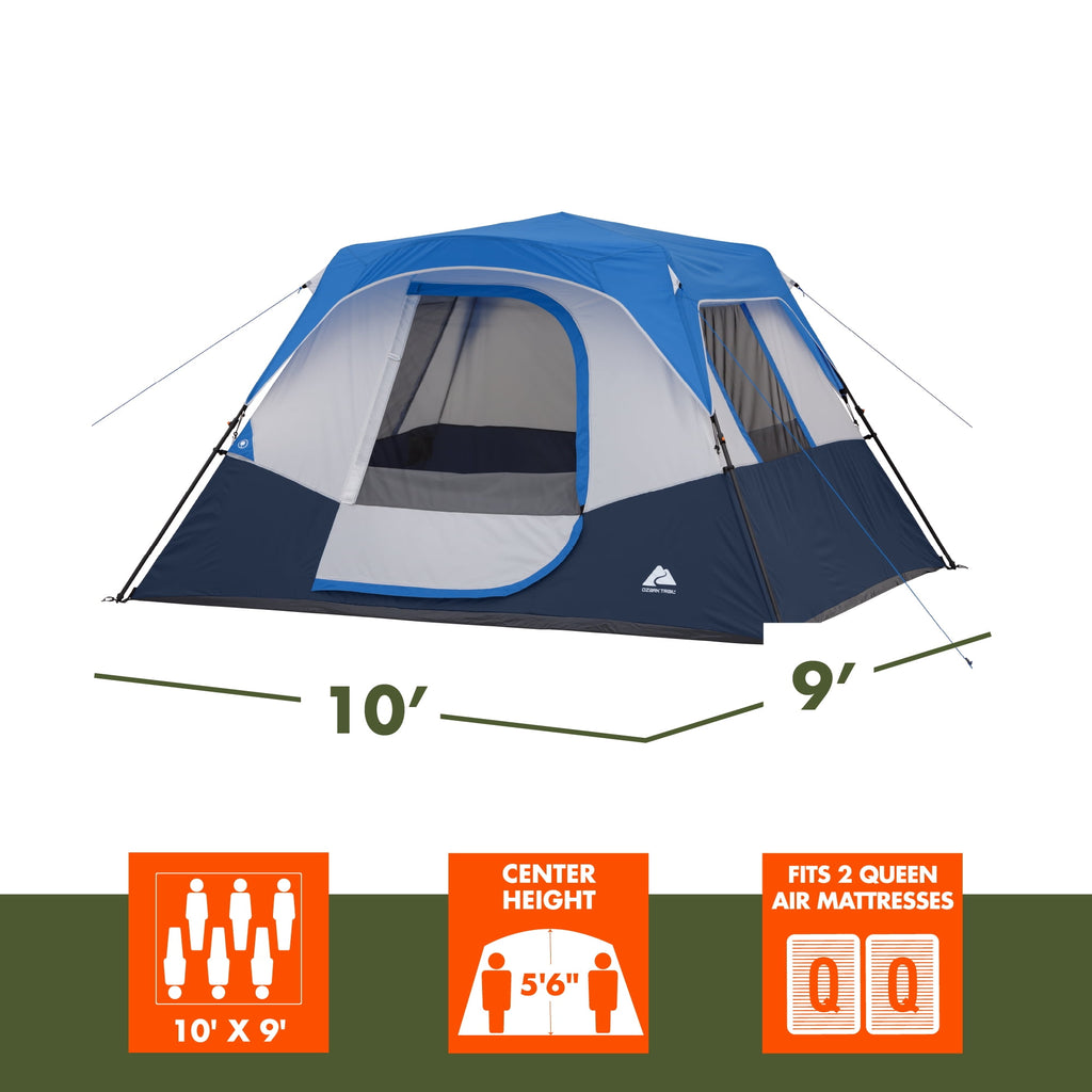 Ozark Trail 10' x 9' 6-Person Instant Cabin Tent with LED Lighted Hub, 25 lbs