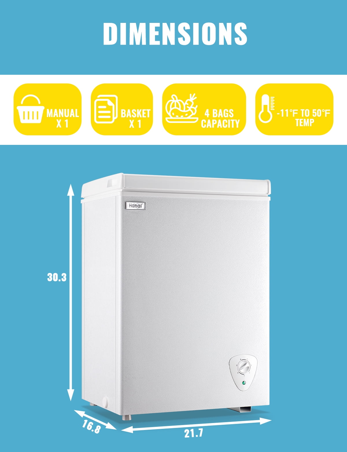 3.5 Cubic Feet Chest Freezer Small Deep Freezers with 7 Gears Temp Control Office Dorm Kitchen White