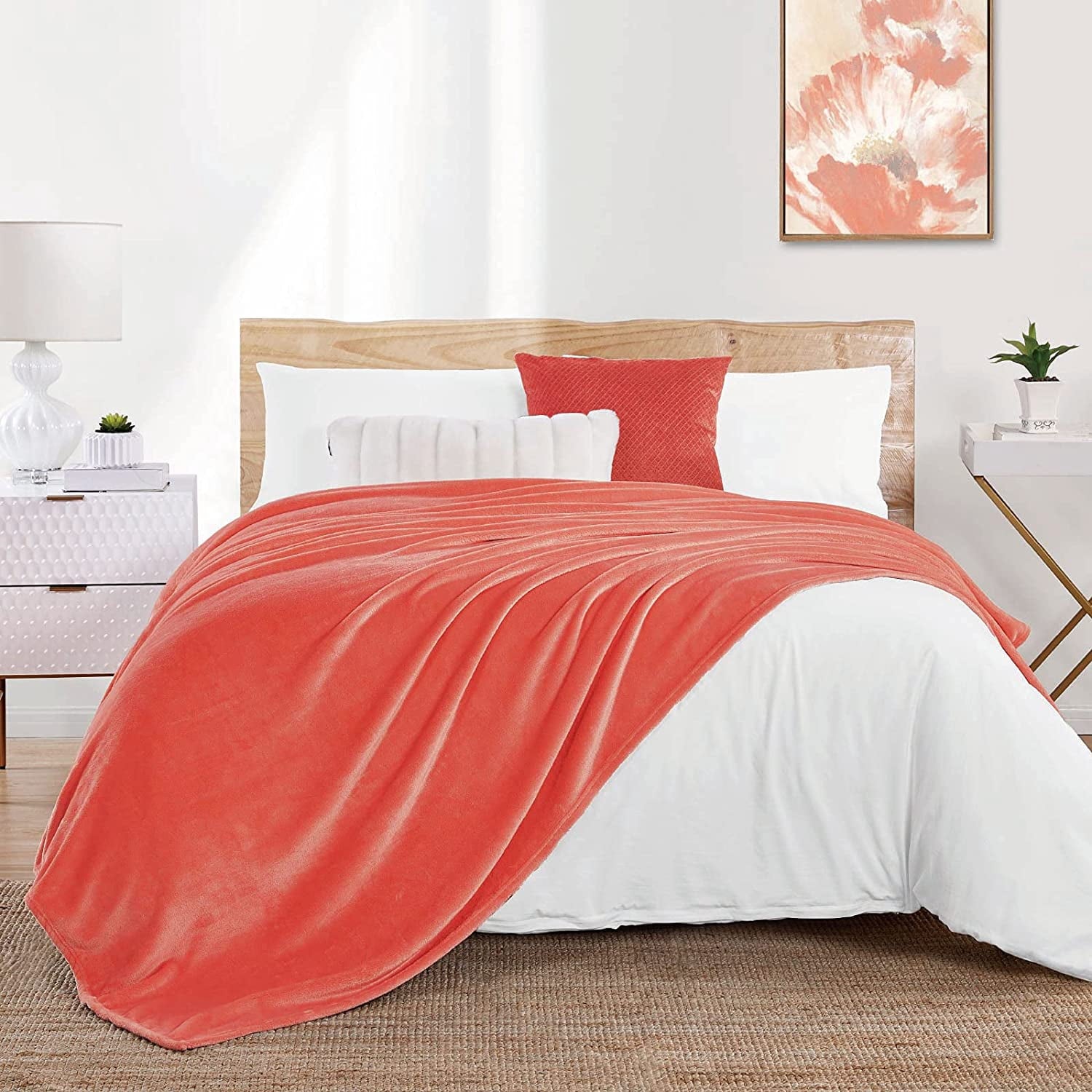 Walensee Ultra Soft Microplush Fleece Throw Blanket, 50" x 60", Orange, Machine Washable