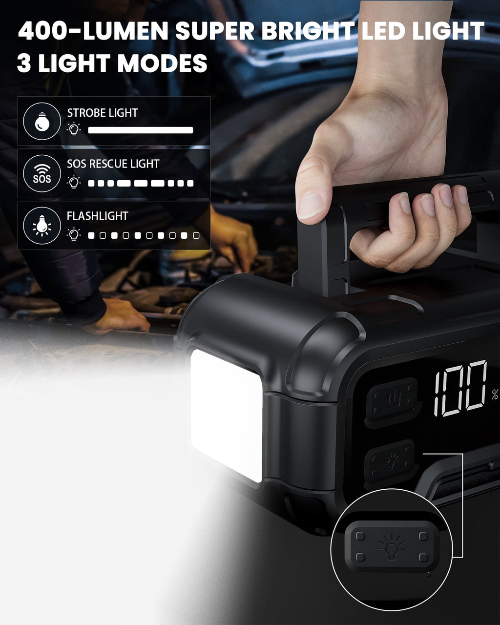 HOPCREW 6000A Battery Jump Starter, 32000mAh Car Battery Jump Starter with LED Display for All Gas or  12L Diesel, 12V Jump Box with Battery Booster with Built-in LED Light