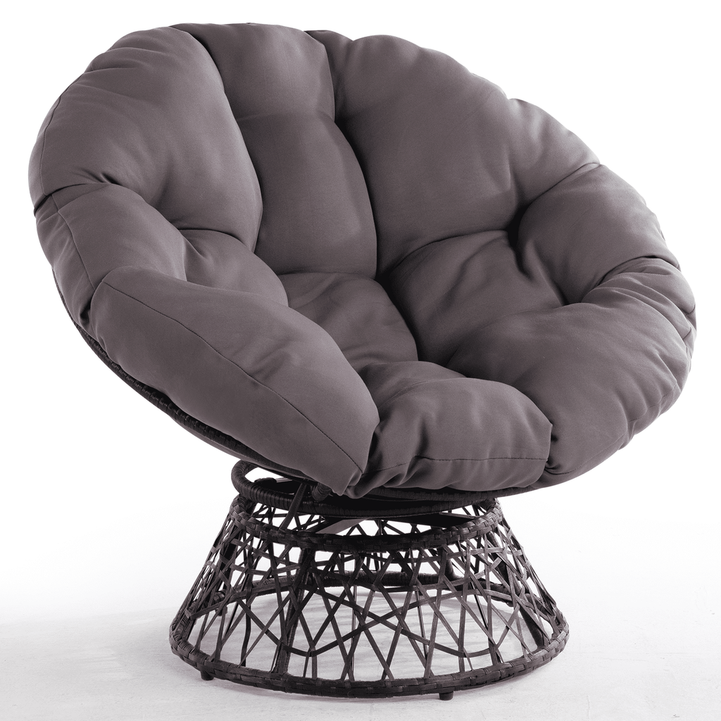 Bme 360 Swivel Comfy Papasan Chair with Fabric Cushion, Sturdy Metal Frame (Cream Vanilla - Black Frame)