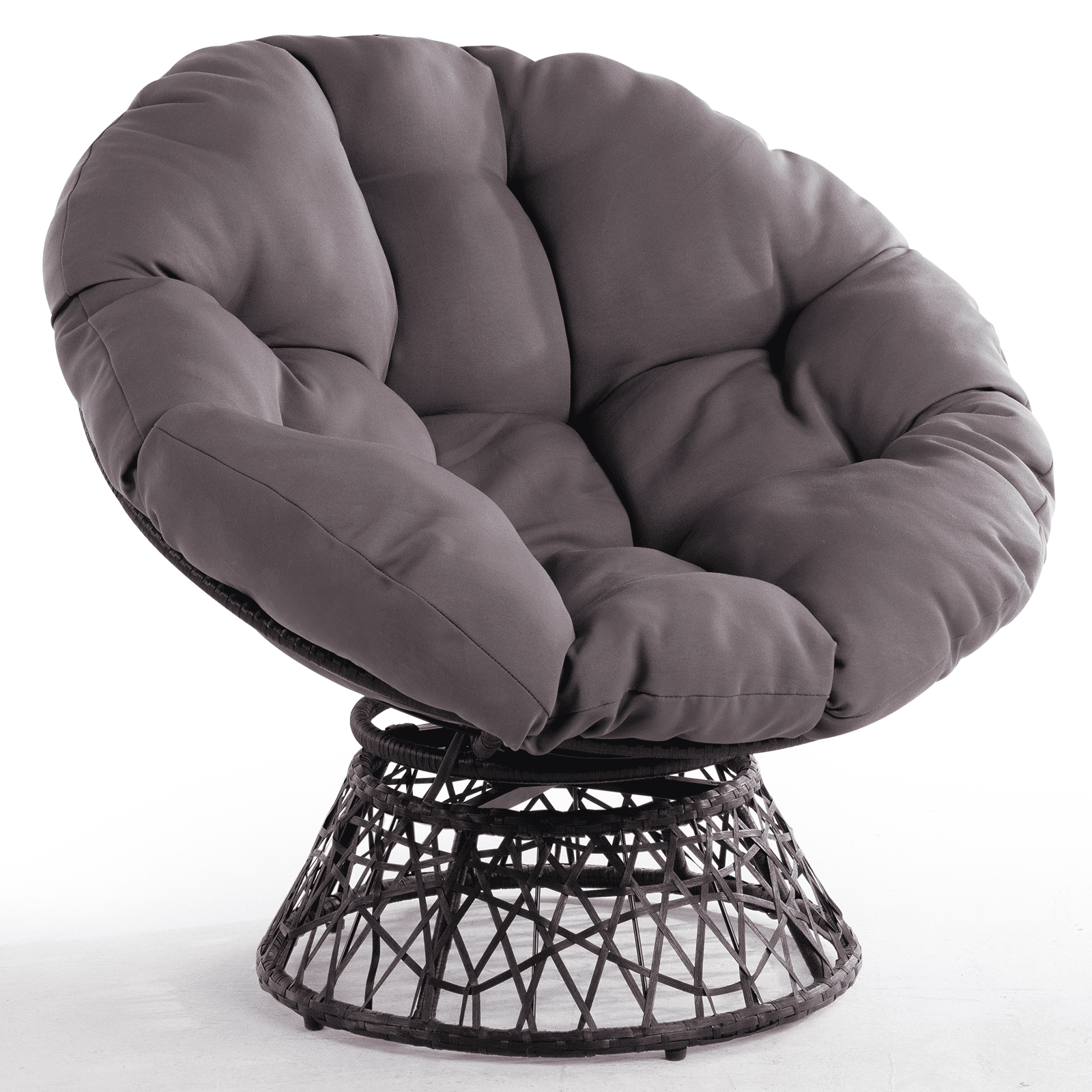 Bme 360 Swivel Comfy Papasan Chair with Fabric Cushion, Sturdy Metal Frame (Cream Vanilla - Black Frame)