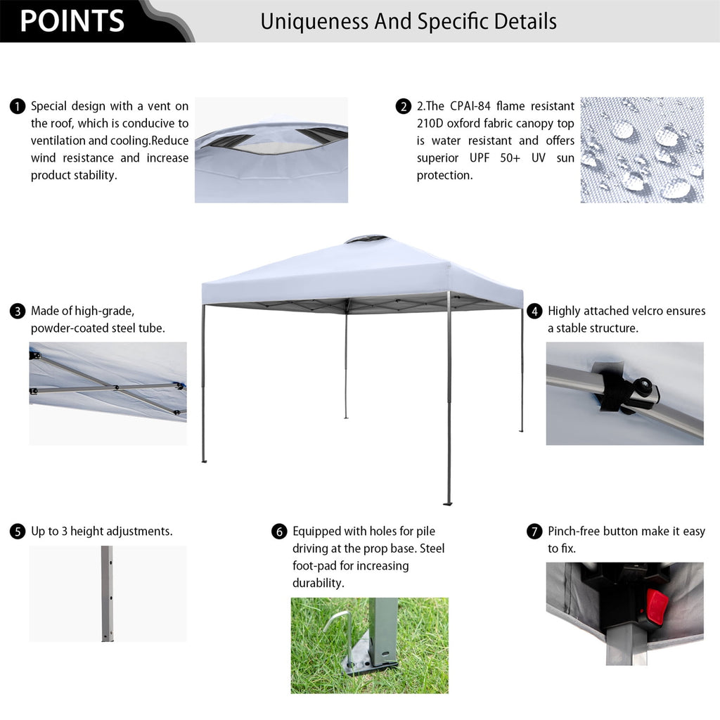 Summit Living 10x10ft Pop-up Canopy Tent Straight Legs Instant Canopy for Outside with Wheeled Bag - Blue