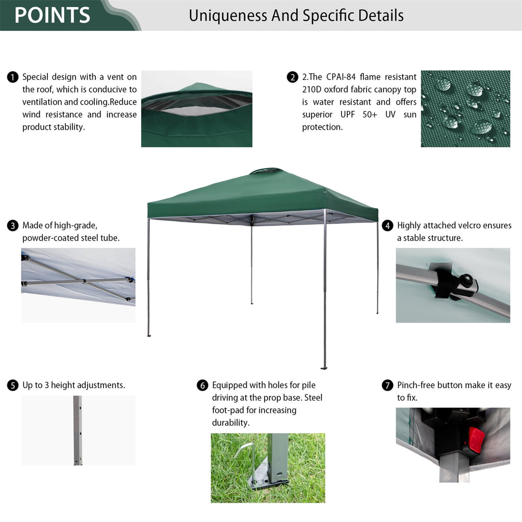 Summit Living 10x10ft Pop-up Canopy Tent Straight Legs Instant Canopy for Outside with Wheeled Bag - Blue