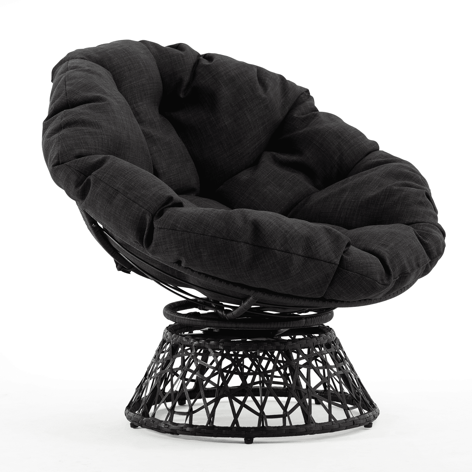 Bme 360 Swivel Comfy Papasan Chair with Fabric Cushion, Sturdy Metal Frame (Cream Vanilla - Black Frame)