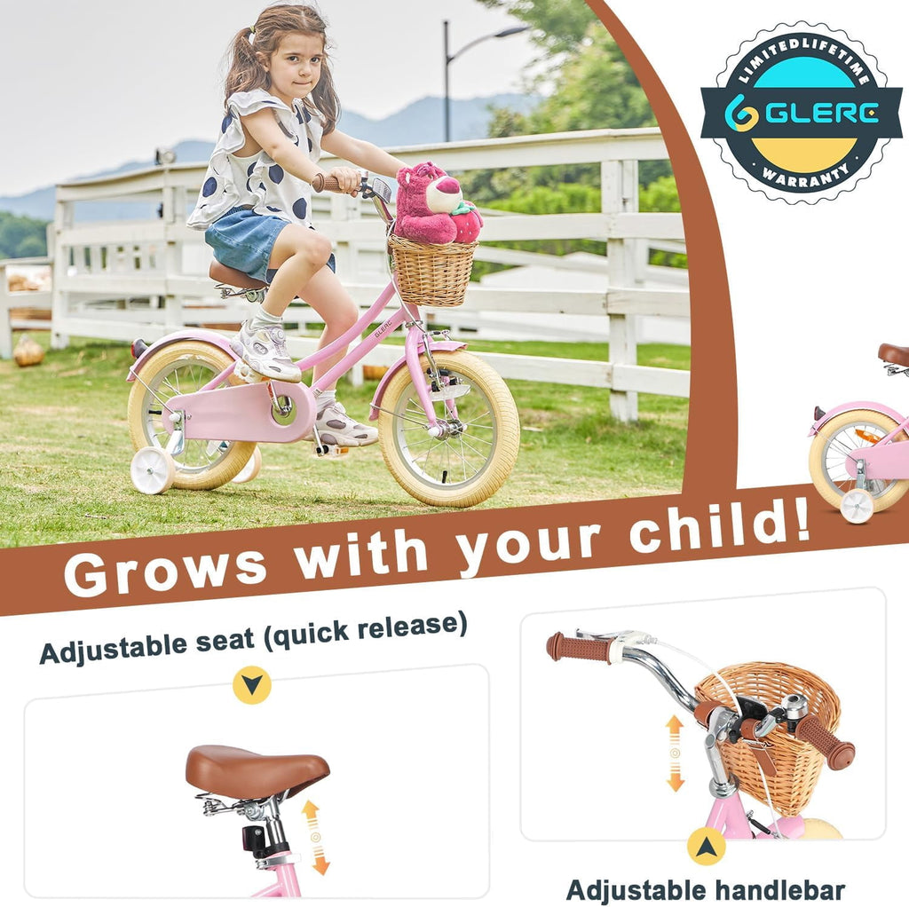 Glerc Little Molly 14 inch Kids Girls Bike for 3-5 Years Old Little Child,Yellow