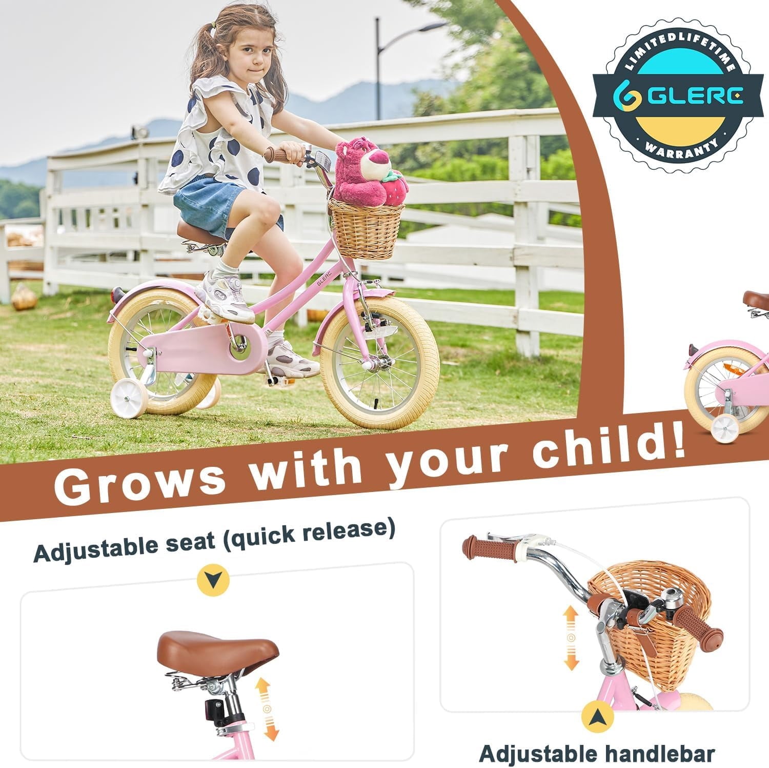 Glerc Little Molly 14 inch Kids Girls Bike for 3-5 Years Old Little Child,Yellow