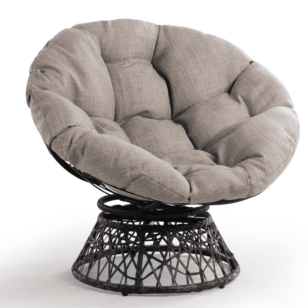 Bme 360 Swivel Comfy Papasan Chair with Fabric Cushion, Sturdy Metal Frame (Cream Vanilla - Black Frame)