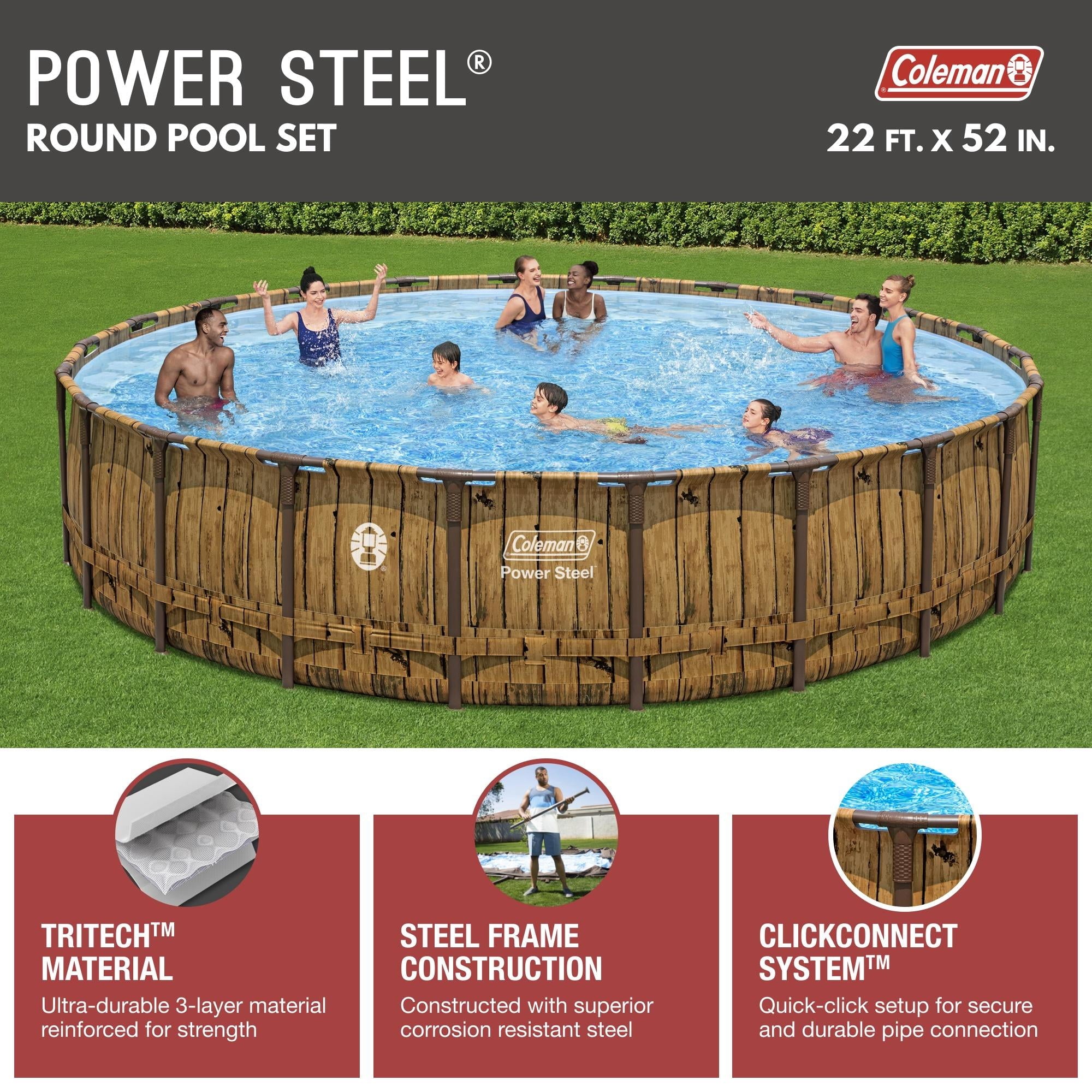 Coleman Power Steel 22' x 52" Round Metal Frame Above Ground Pool Set