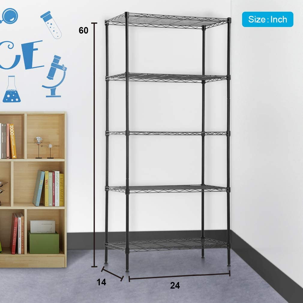 BestMassage Heavy Duty 24"W x 14"D x 60"H 5-Shelf Metal Freestanding Shelves, Black