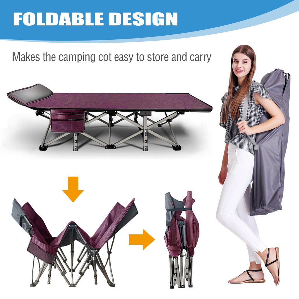MOPHOTO 75" Portable Folding Bed for Adults, Rollaway Guest Bed Sleeping Cot with Mattress, Heavy Duty Outdoor Camping Cot with Carry Bag
