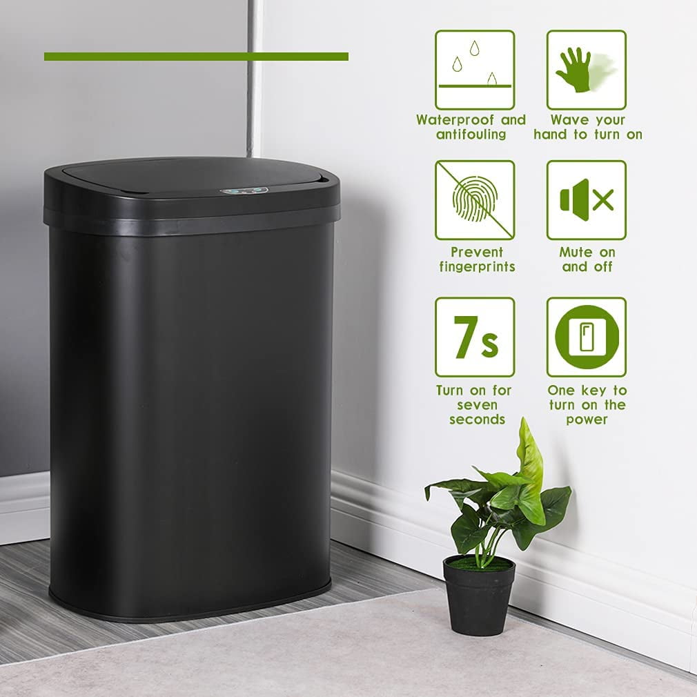 BestOffice Touch Free Sensor Stainless Steel Trash Can, 13 Gallon