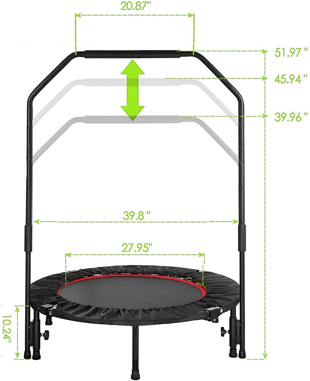 Pirecart 40" Foldable Mini Trampoline Fitness Rebounder with Handrail for Kids Adults, 330 lbs