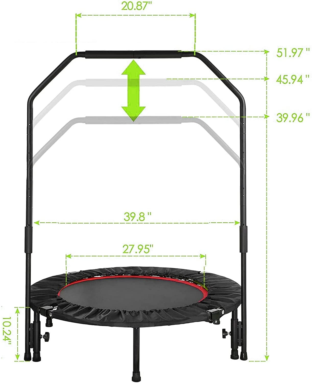 Pirecart 40" Foldable Mini Trampoline Fitness Rebounder with Handrail for Kids Adults, 330 lbs