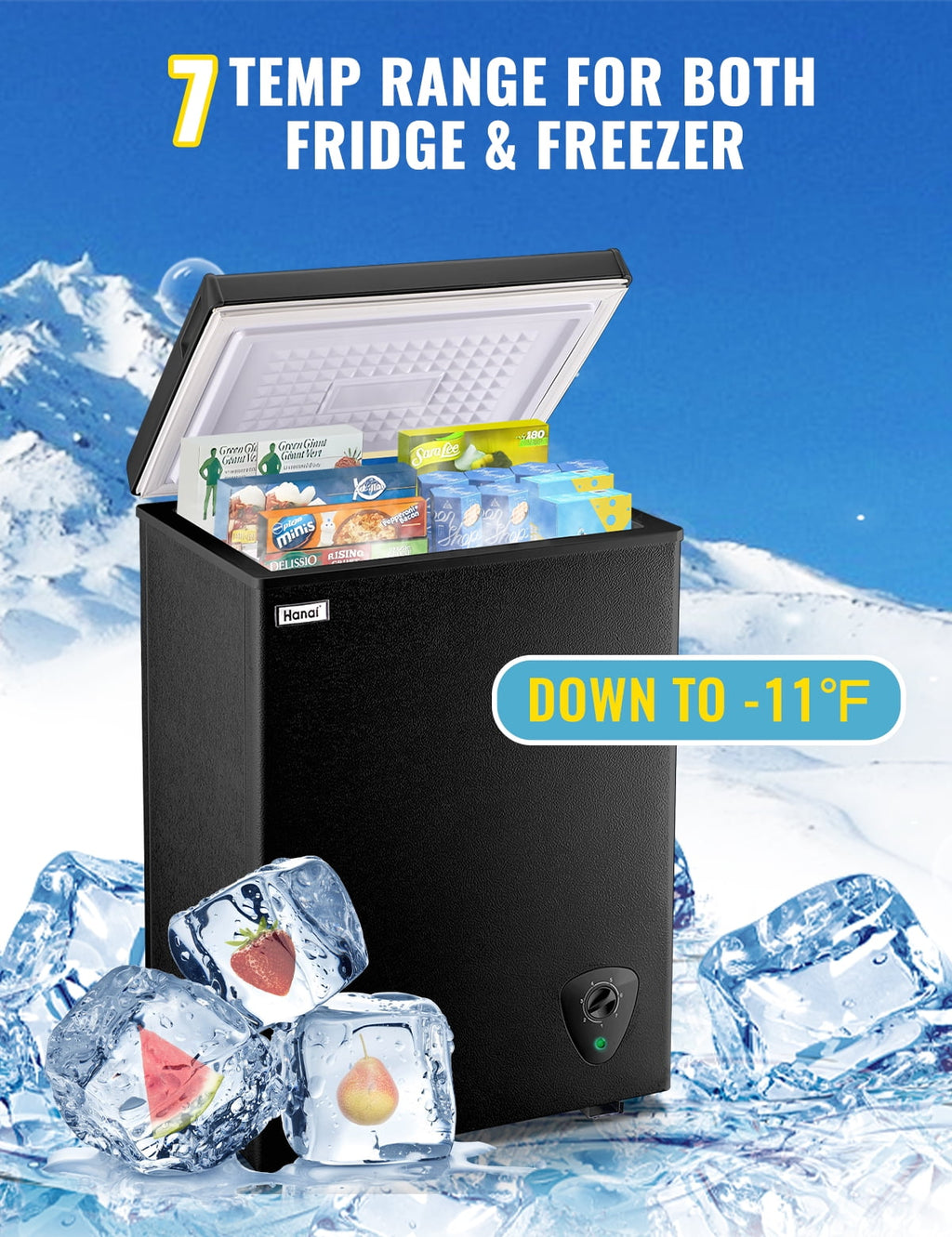 3.5 Cubic Feet Chest Freezer Small Deep Freezers with 7 Gears Temp Control Office Dorm Kitchen White
