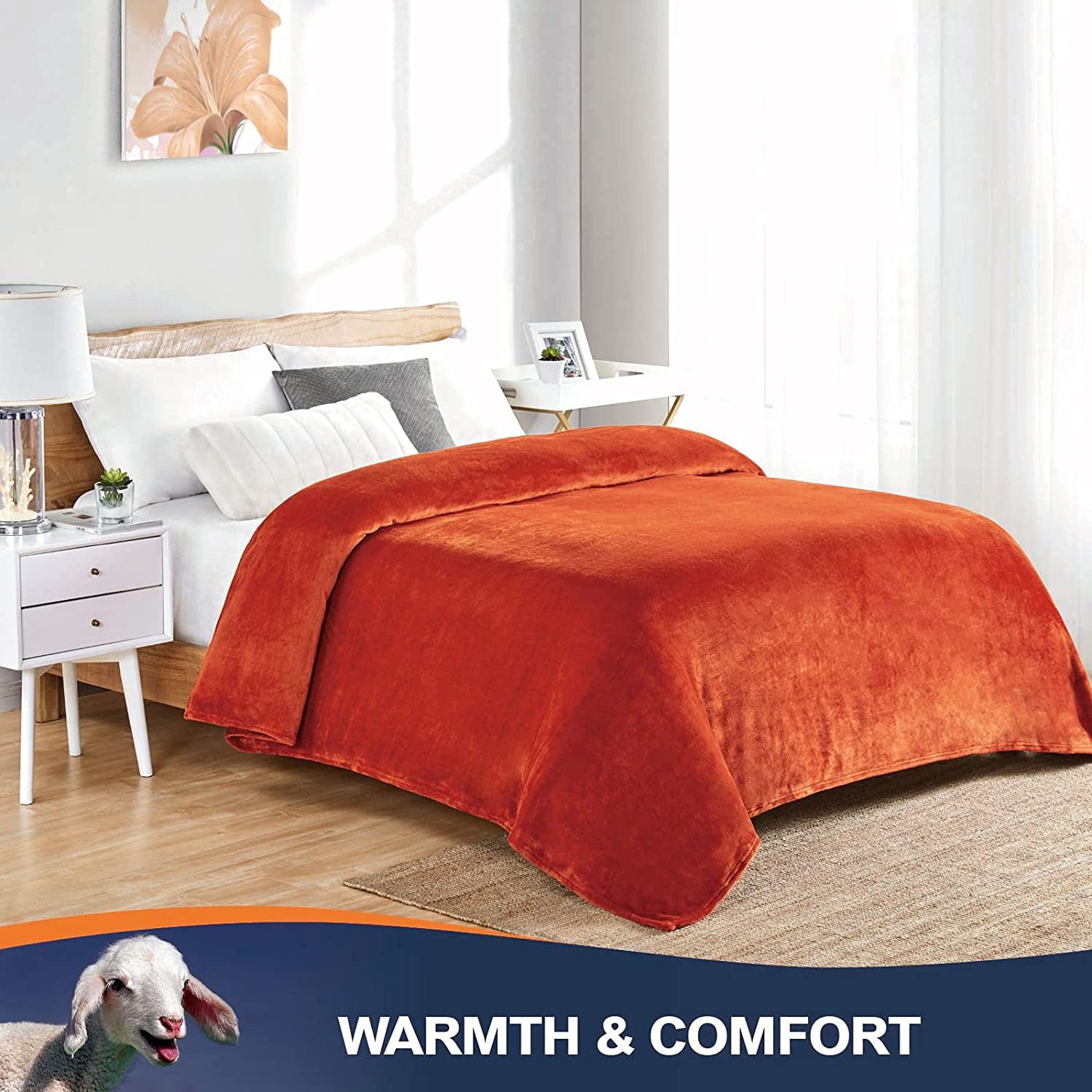 Walensee Ultra Soft Microplush Fleece Throw Blanket, 50" x 60", Orange, Machine Washable