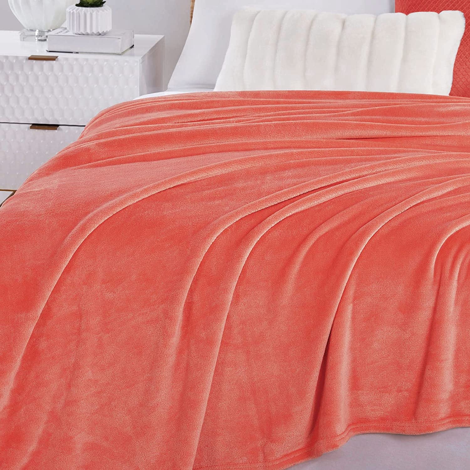 Walensee Ultra Soft Microplush Fleece Throw Blanket, 50" x 60", Orange, Machine Washable