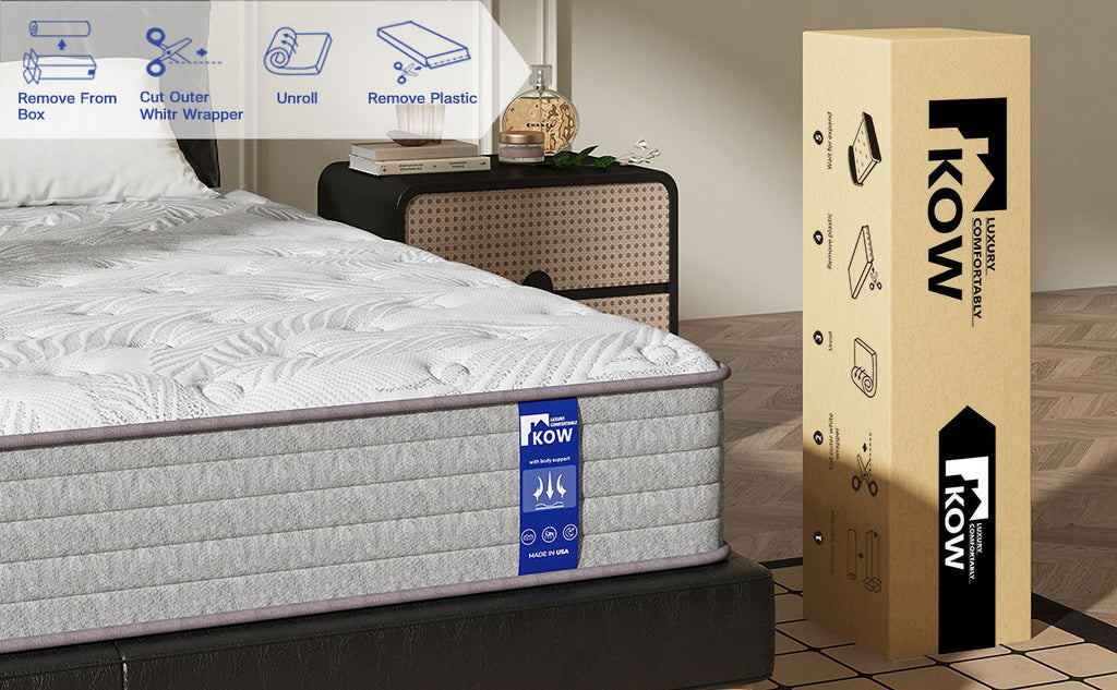 KOW Hybrid Mattress 12" Full Size Gel Memory Foam Pocket Spring Mattress in a Box Medium Firm Adult