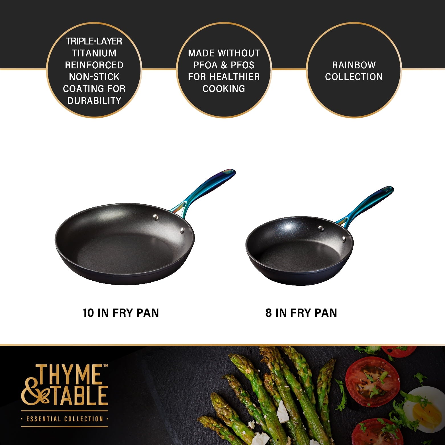Thyme & Table Non-Stick 12-Piece Signature Cookware Set, Black & Gold