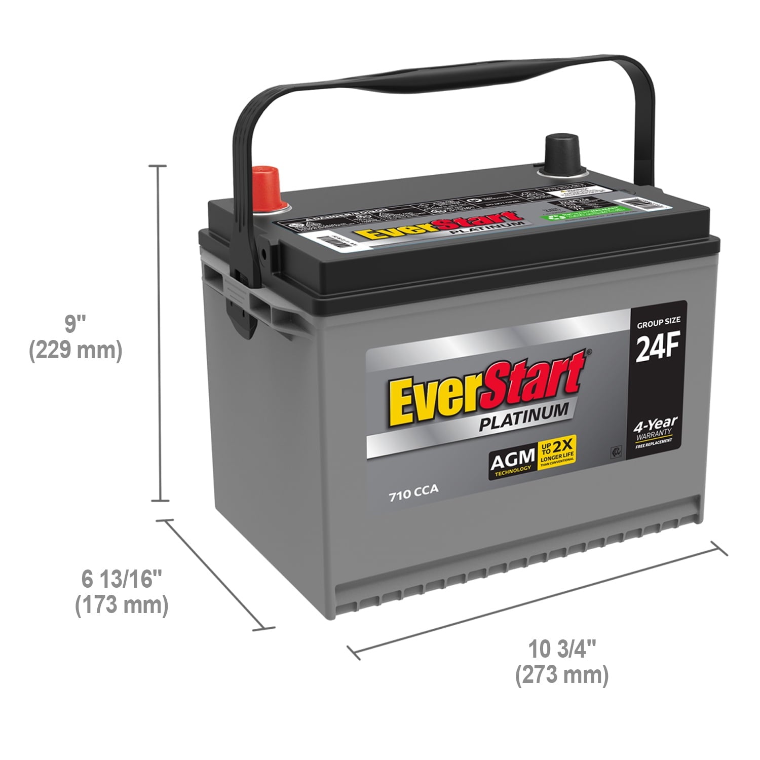 EverStart Platinum AGM Automotive Battery, Group Size 24F 12 Volt, 750 CCA