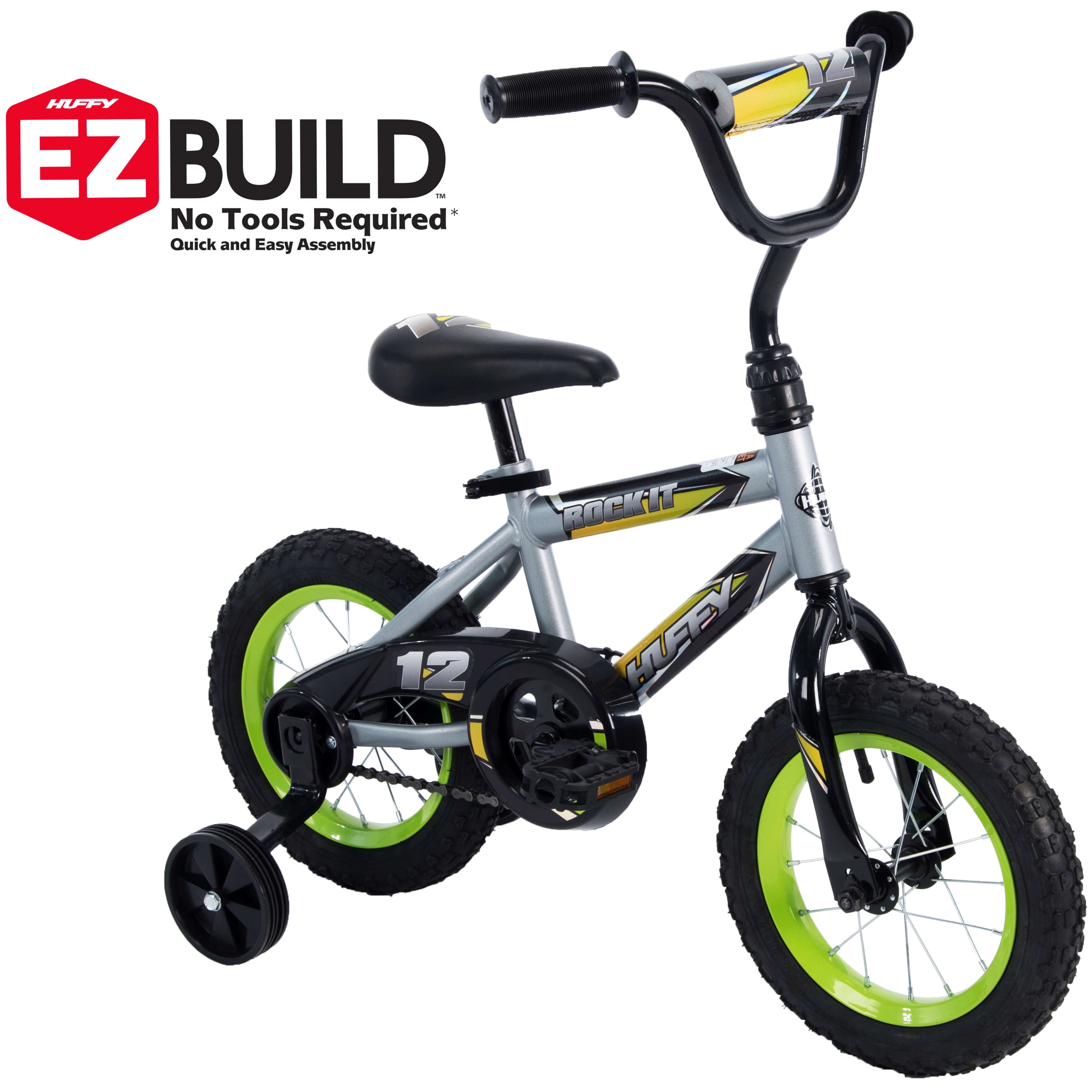 Huffy 12 in. Rock It Kids Bike, for Boys Ages 3 and up Years, Child, Grey Matte and Lime