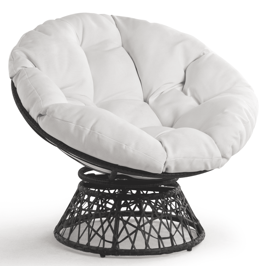 Bme 360 Swivel Comfy Papasan Chair with Fabric Cushion, Sturdy Metal Frame (Cream Vanilla - Black Frame)