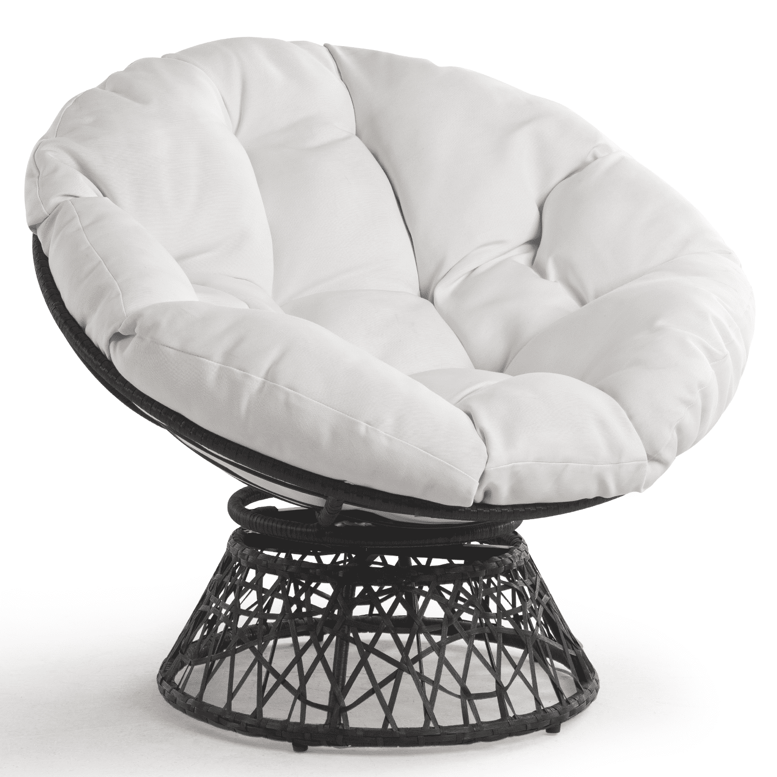 Bme 360 Swivel Comfy Papasan Chair with Fabric Cushion, Sturdy Metal Frame (Cream Vanilla - Black Frame)
