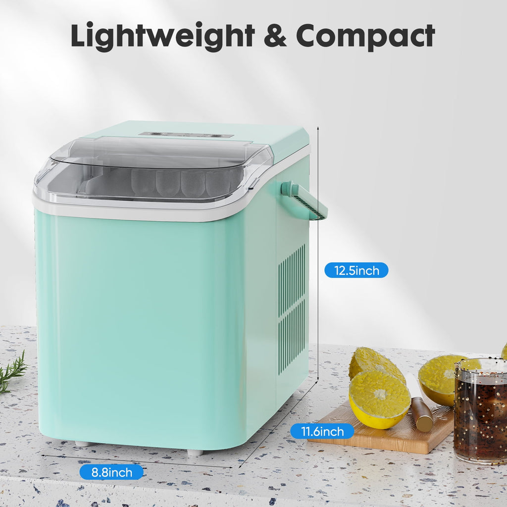 EDX Countertop Ice Maker, Self-Cleaning Portable Ice Maker Machine with Handle and Ice Scoop, Bullet Ice Cubes, 9Pcs/6Min 26.5Lbs/24H for Home/Kitchen/Bar/Party, Black