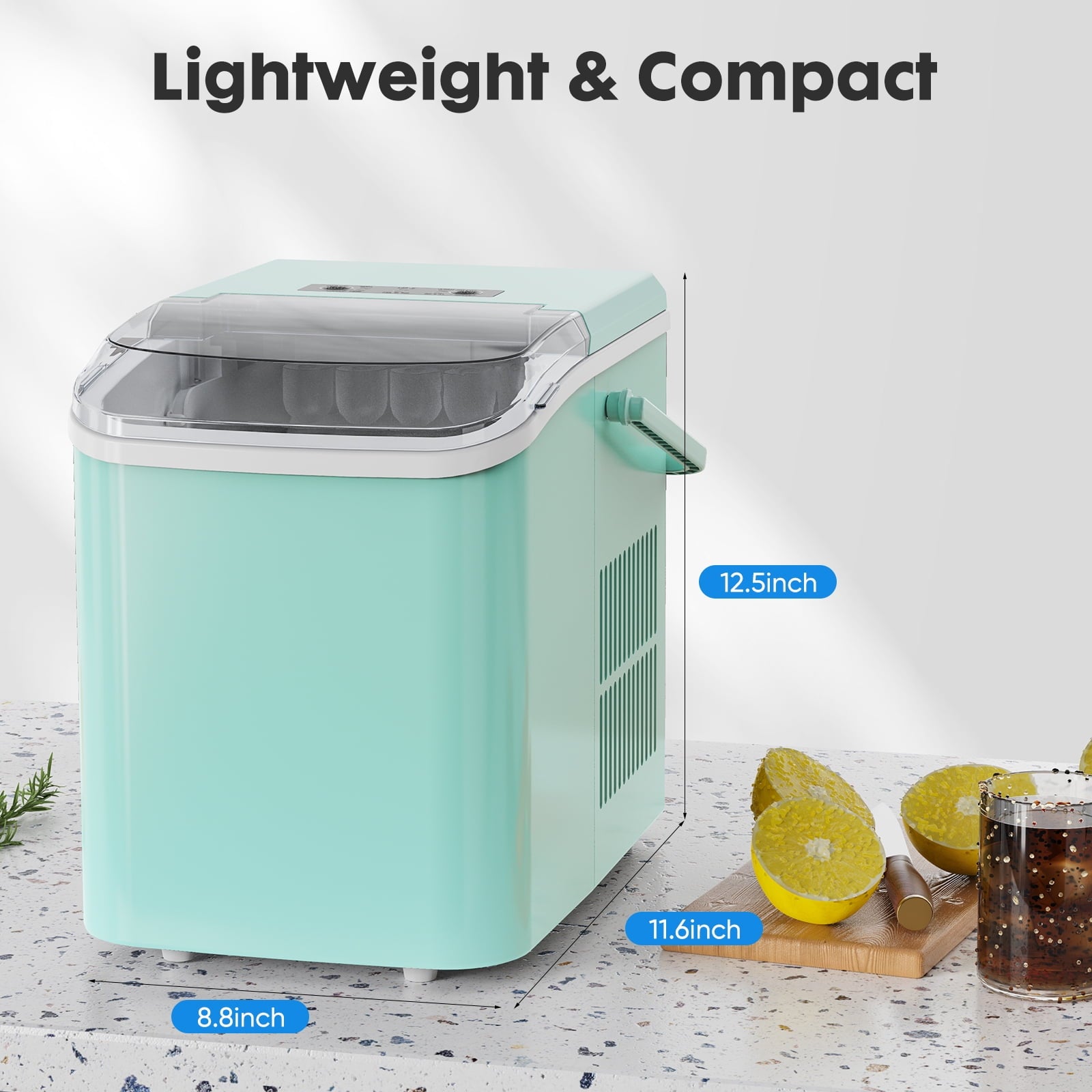 EDX Countertop Ice Maker, Self-Cleaning Portable Ice Maker Machine with Handle and Ice Scoop, Bullet Ice Cubes, 9Pcs/6Min 26.5Lbs/24H for Home/Kitchen/Bar/Party, Black