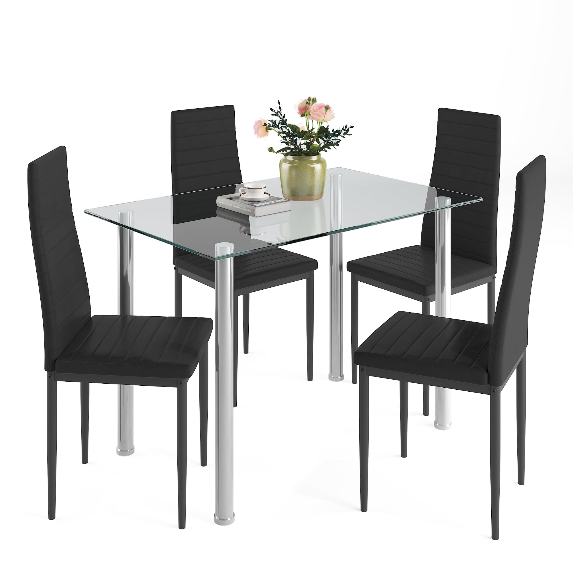 PAPROOS Dining Table Set for 4, Modern 5-Piece Kitchen Table Set with Faux Marble Top and Velvet Upholstery Chairs, Heavy Duty Dinette Sets for Breakfast Nook, Dining Room Table and Chairs, Gray