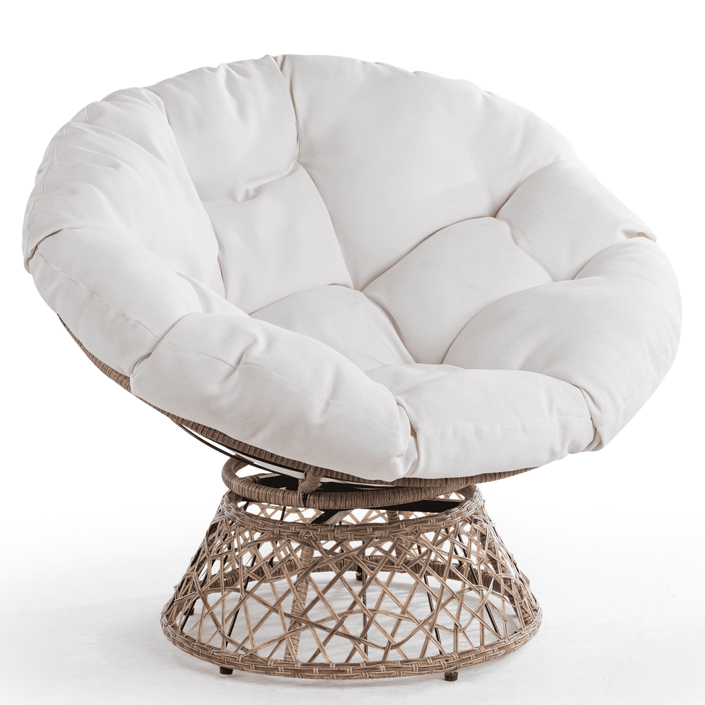 Bme 360 Swivel Comfy Papasan Chair with Fabric Cushion, Sturdy Metal Frame (Cream Vanilla - Black Frame)